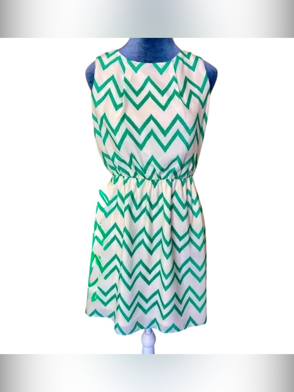 Mint Green & White Chevron Mini MIDI Preppy Dress academia festival